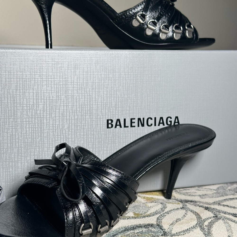 Balenciaga Black and Silver Cagole Sandals